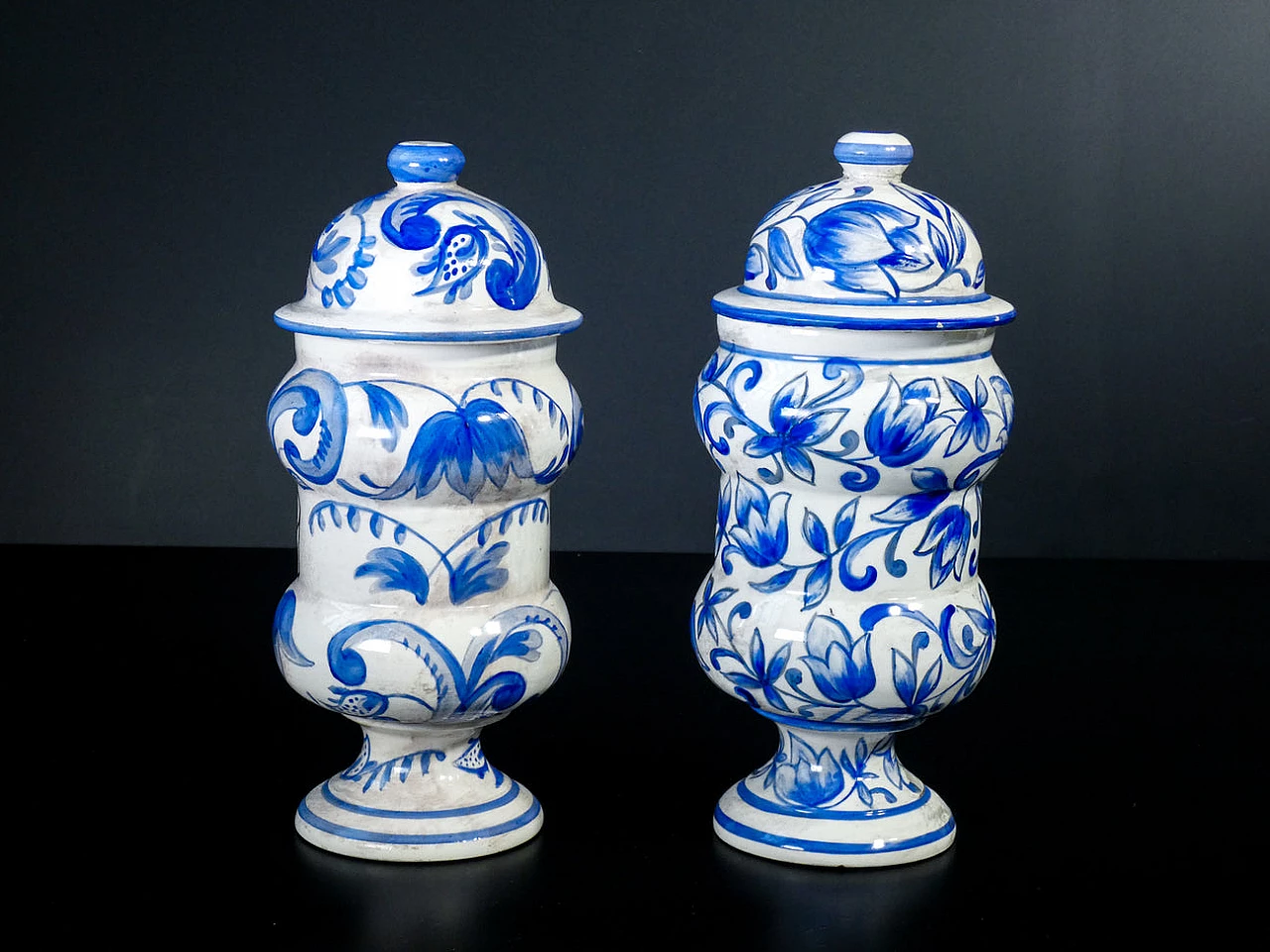 Pair of hand-painted ceramic apothecary jars, 1964 3
