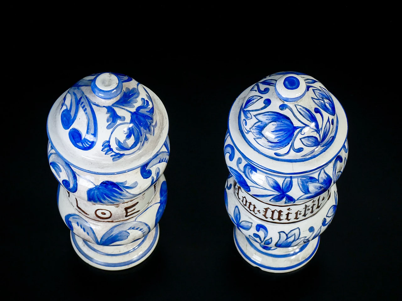 Pair of hand-painted ceramic apothecary jars, 1964 5