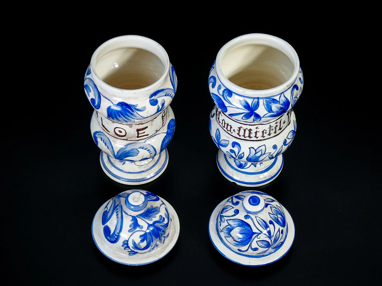 Pair of hand-painted ceramic apothecary jars, 1964 6