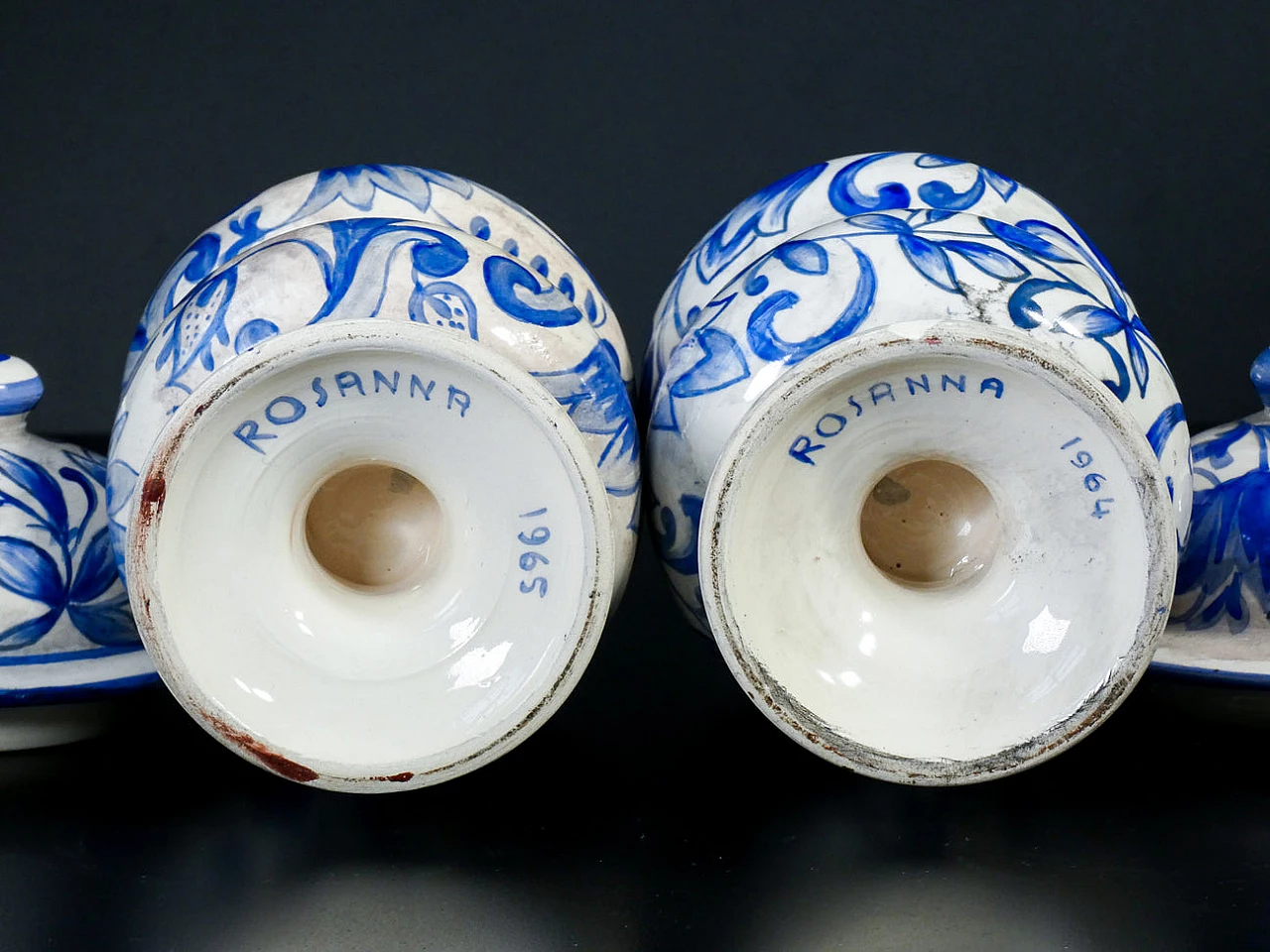 Pair of hand-painted ceramic apothecary jars, 1964 8