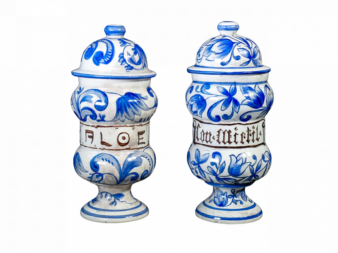Pair of hand-painted ceramic apothecary jars, 1964 9