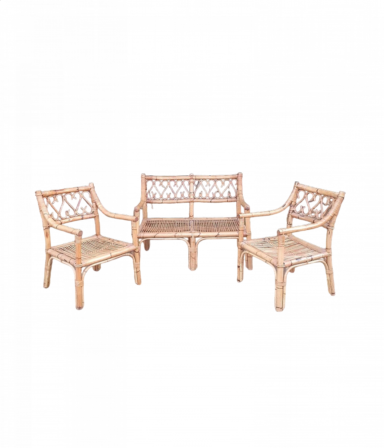 Bamboo sofa and pair of armchairs, 1970s 16