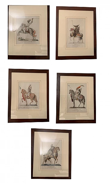 5 Prints of knights by Jacques Charles Bar, 1768