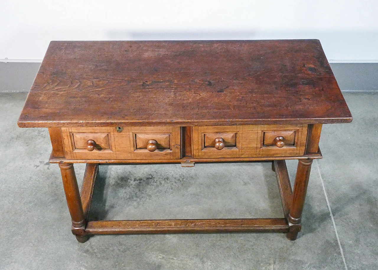 Solid oak desk with two front drawers, late 17th century 4