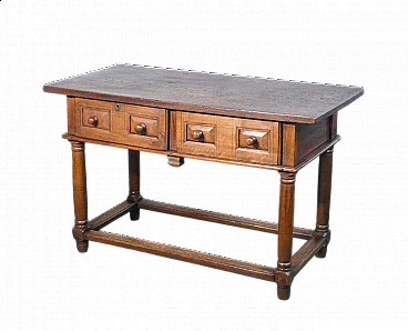 Solid oak desk with two front drawers, late 17th century