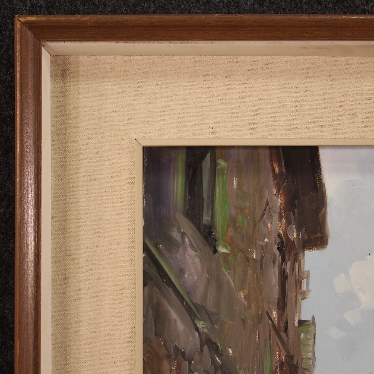 City view painting with figures in impressionist style, oil on canvas, 1960s 10