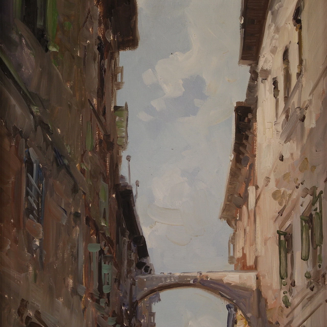 City view painting with figures in impressionist style, oil on canvas, 1960s 11