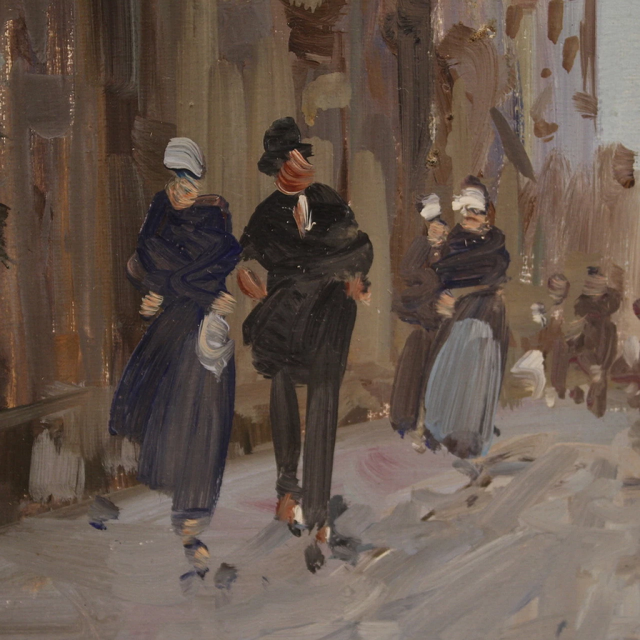 City view painting with figures in impressionist style, oil on canvas, 1960s 12