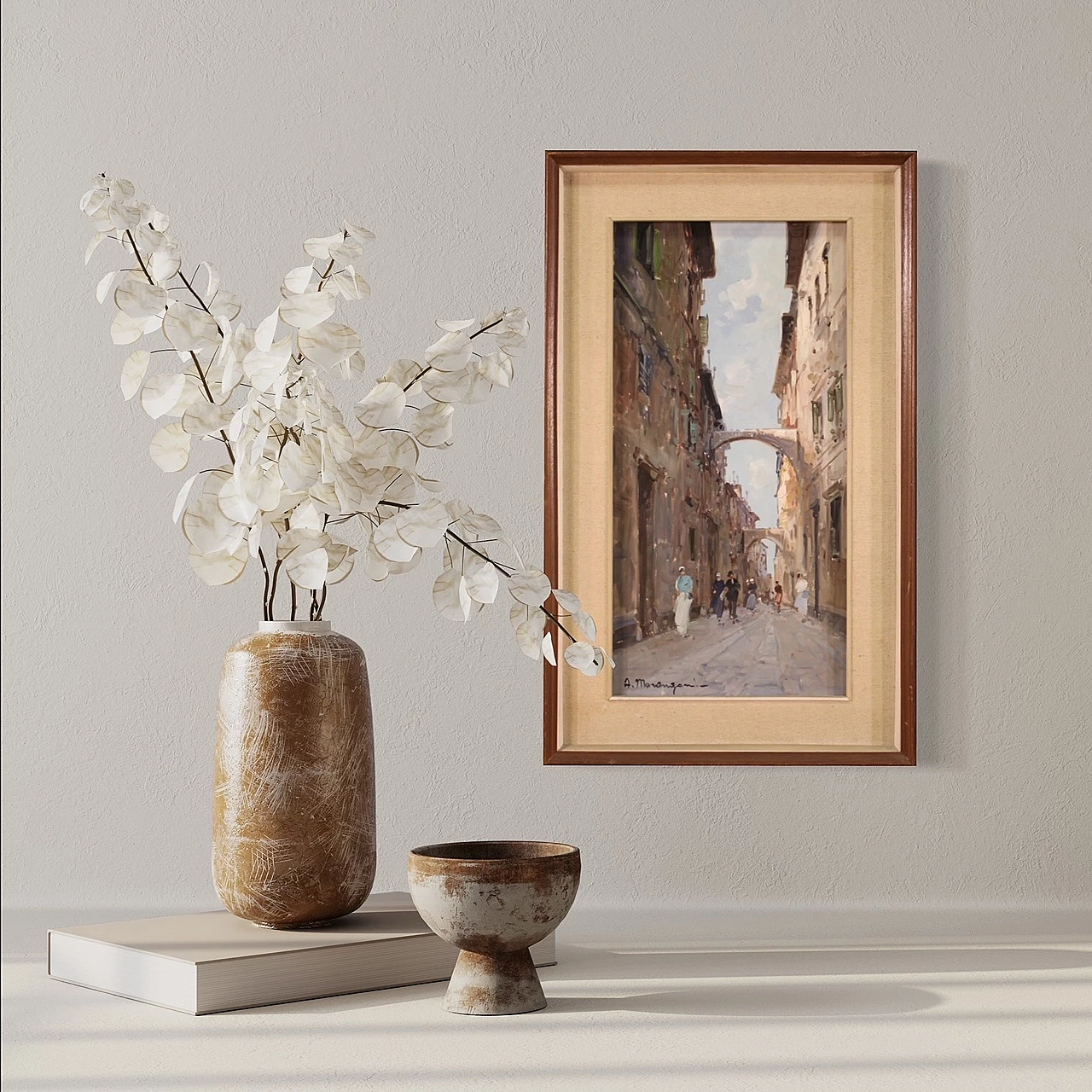 City view painting with figures in impressionist style, oil on canvas, 1960s 14