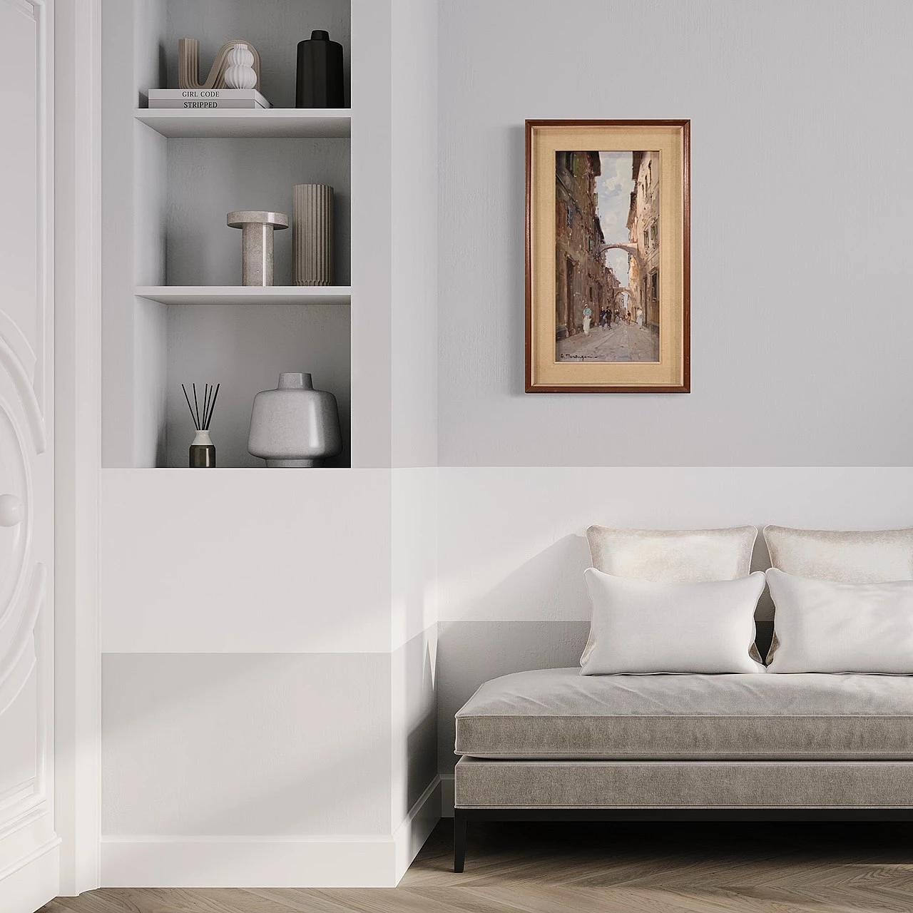 City view painting with figures in impressionist style, oil on canvas, 1960s 15