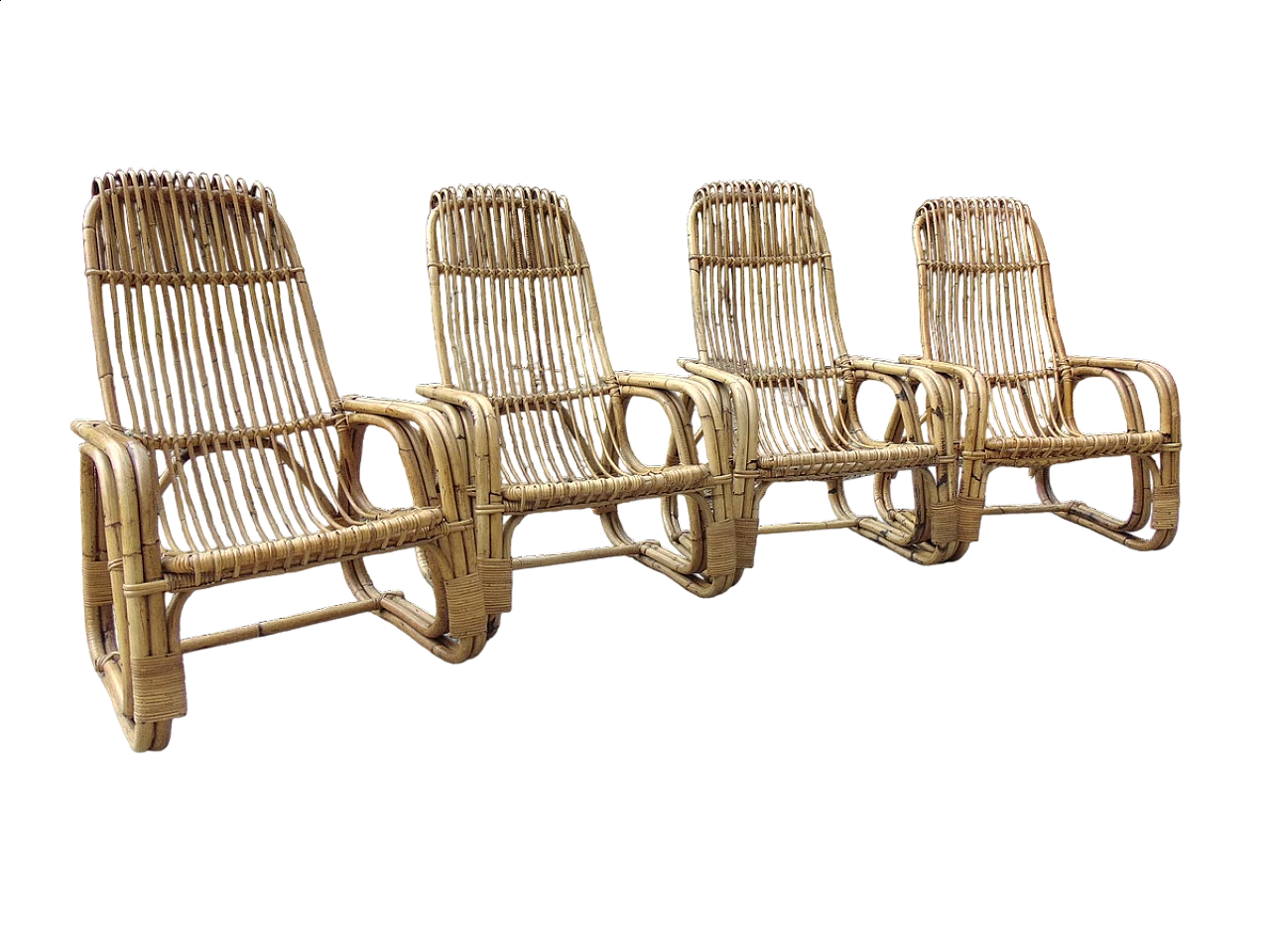 4 Bamboo armchairs, 1970s 10