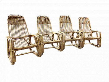 4 Bamboo armchairs, 1970s