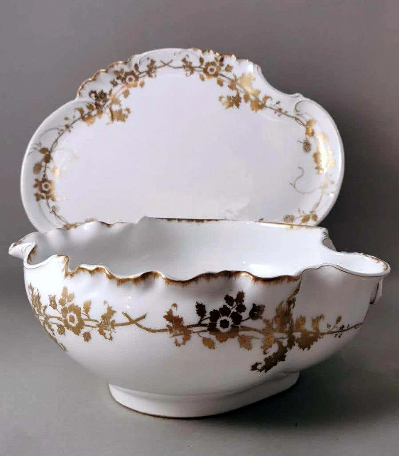 Insalatiera con vassoio in porcellana Limoges di Haviland & Co., inizio '900 3