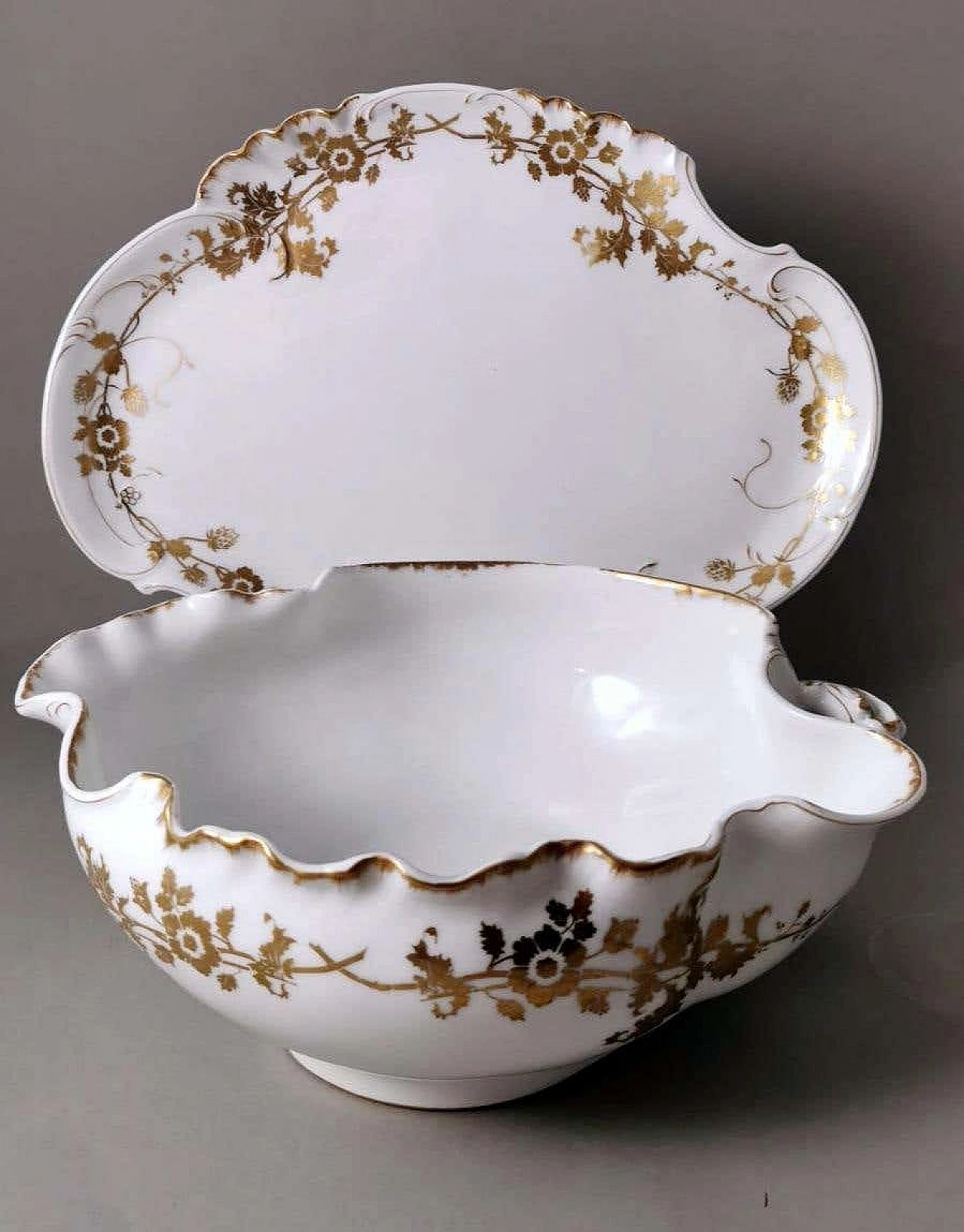 Insalatiera con vassoio in porcellana Limoges di Haviland & Co., inizio '900 4