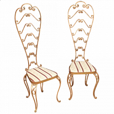 Pair of gilded metal chairs by Pier Luigi Colli, 1960s