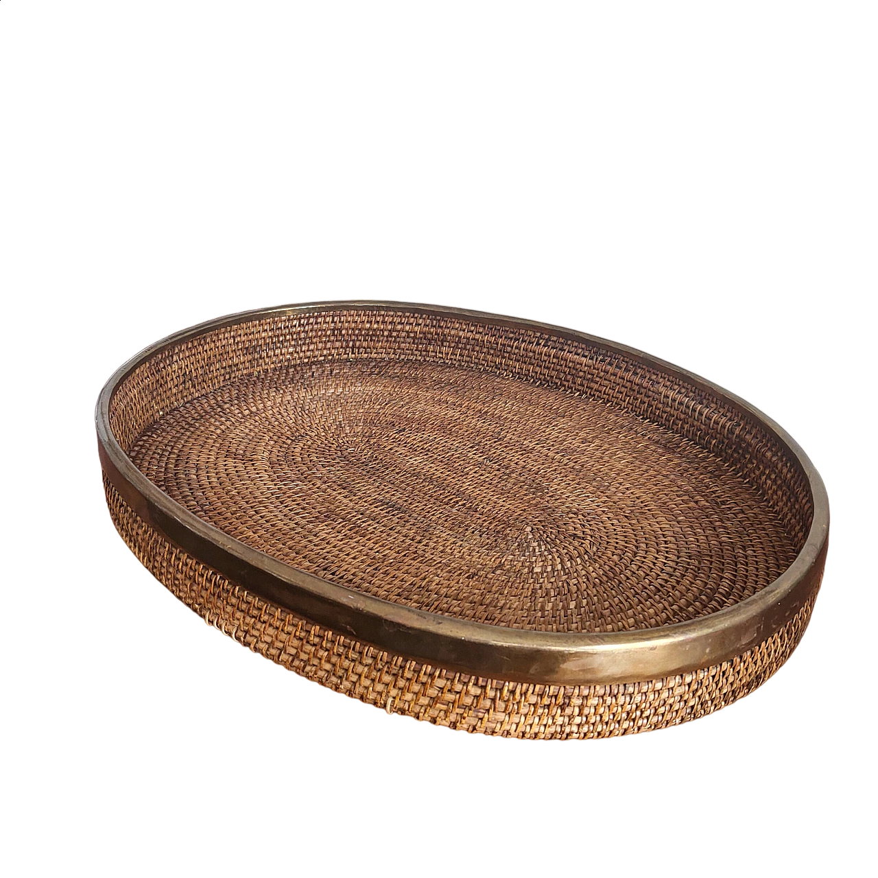 Wicker and brass tray in the style of Gabriella Crespi, 1970s 8