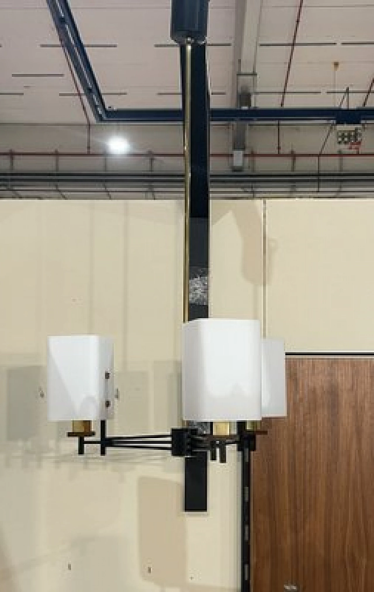 Three-light metal and glass chandelier attributed to Stilnovo, 1950s 12