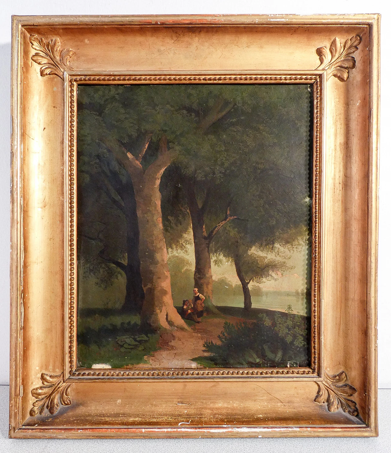 Dipinto di paesaggio con figure, olio su cartoncino, inizio '900 1