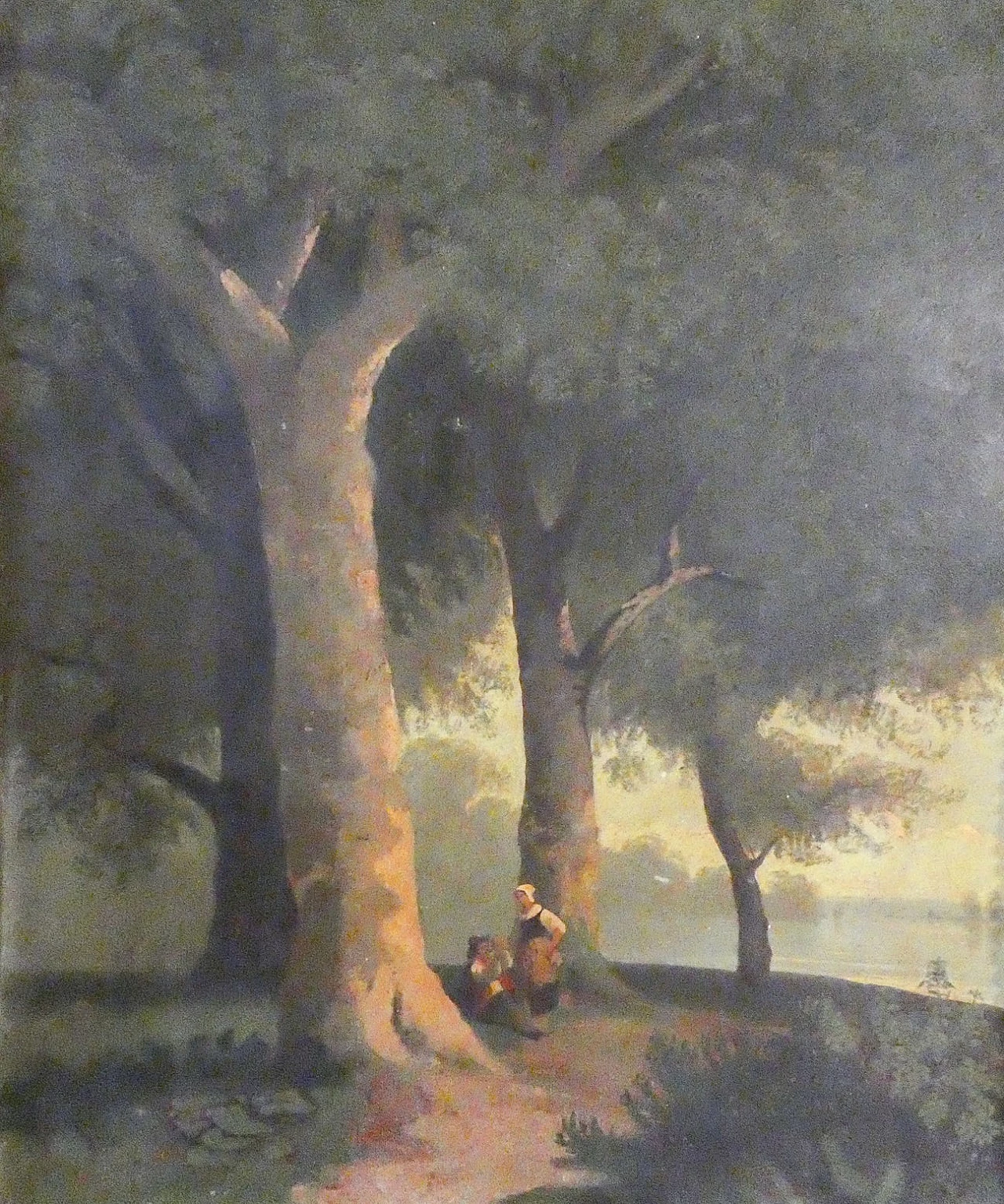 Dipinto di paesaggio con figure, olio su cartoncino, inizio '900 2
