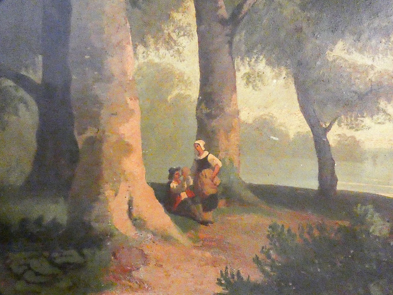 Dipinto di paesaggio con figure, olio su cartoncino, inizio '900 3