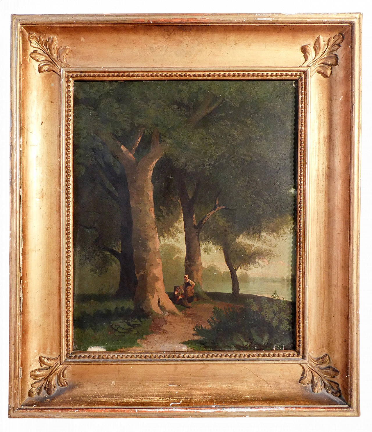 Dipinto di paesaggio con figure, olio su cartoncino, inizio '900 6