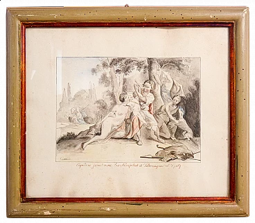 Cupid playing with the Nimphes and Telemachus, watercolour and pencil on paper, 19th century