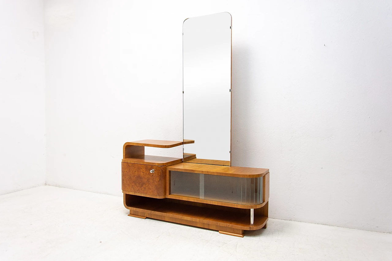 Walnut vanity unit with mirror in art deco style, 1940s 2