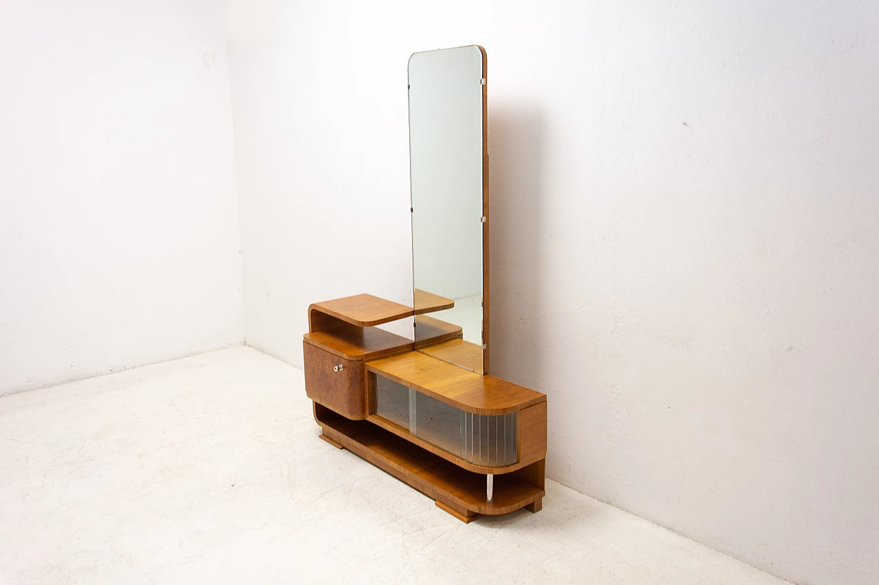 Walnut vanity unit with mirror in art deco style, 1940s 3