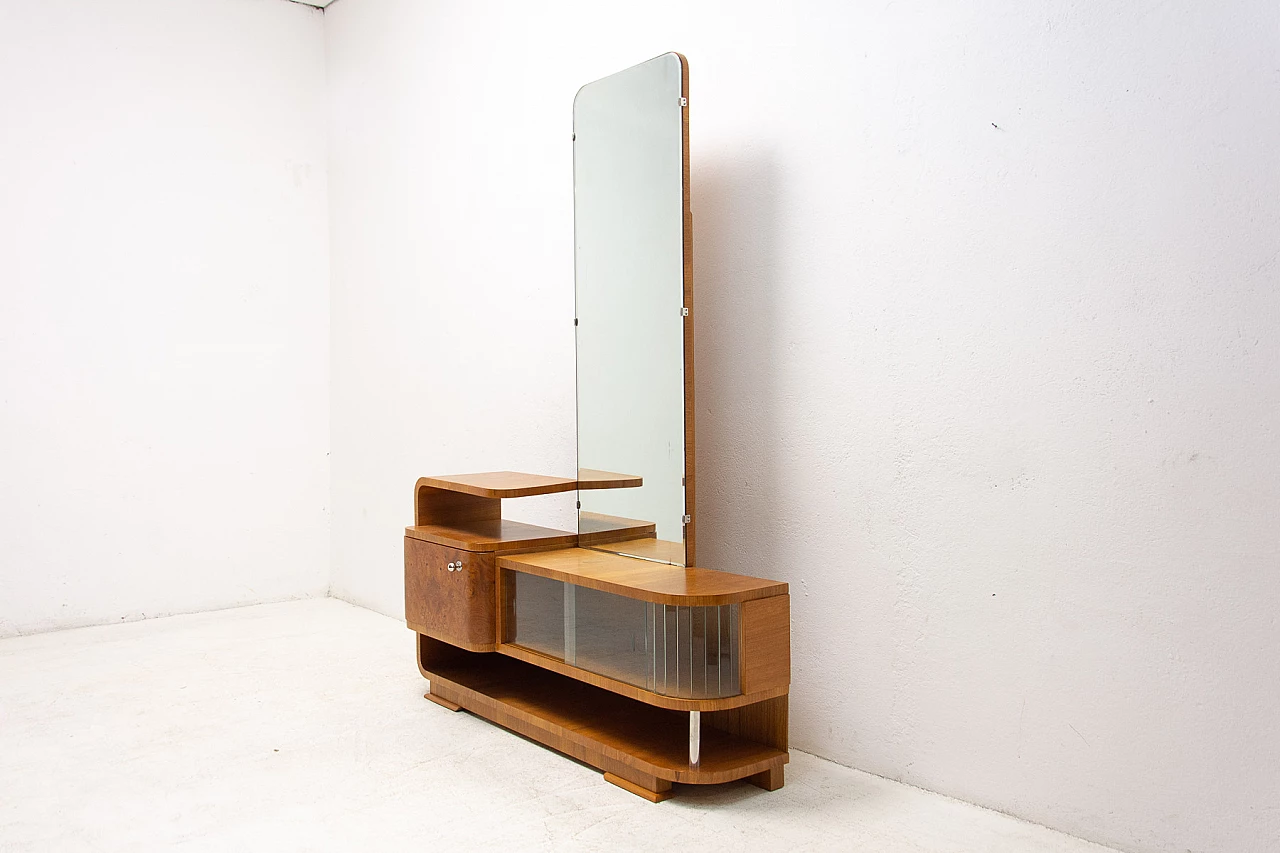 Walnut vanity unit with mirror in art deco style, 1940s 4