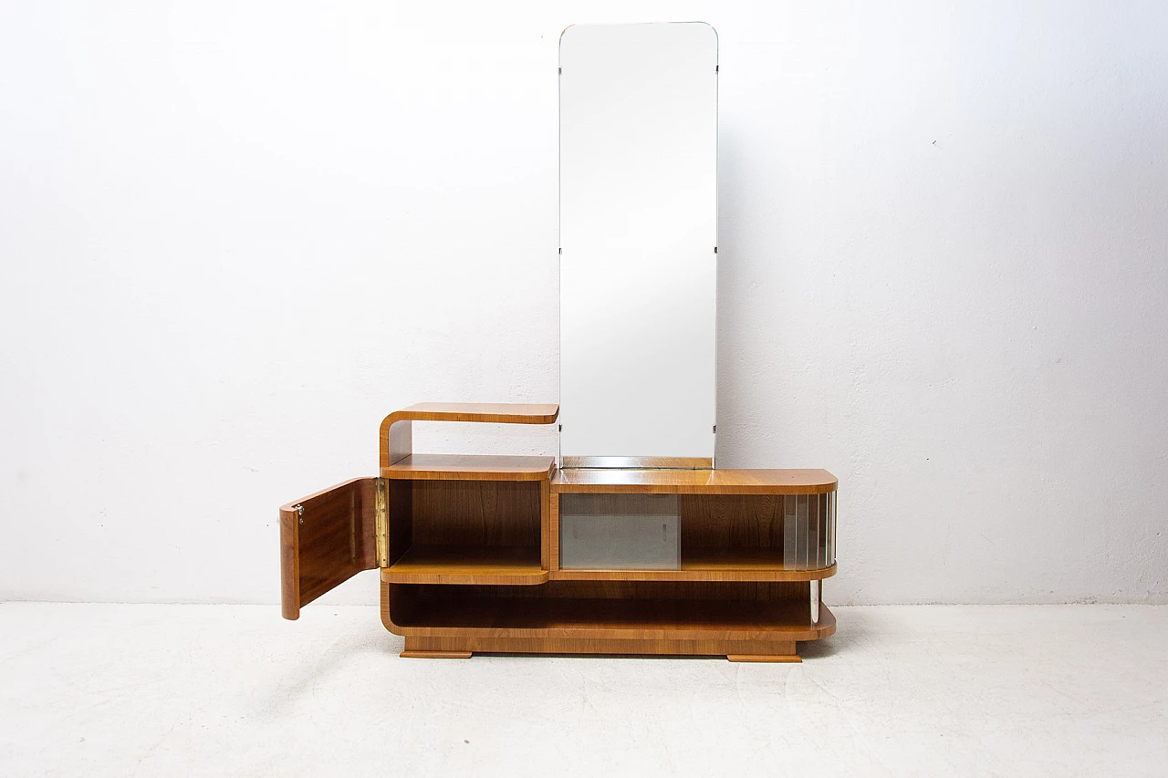 Walnut vanity unit with mirror in art deco style, 1940s 5