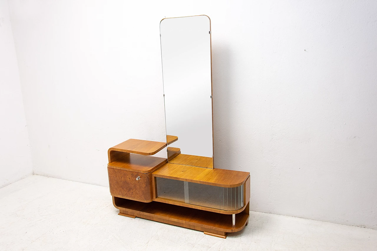 Mobile toilette con specchio in noce in stile art deco, anni '40 18