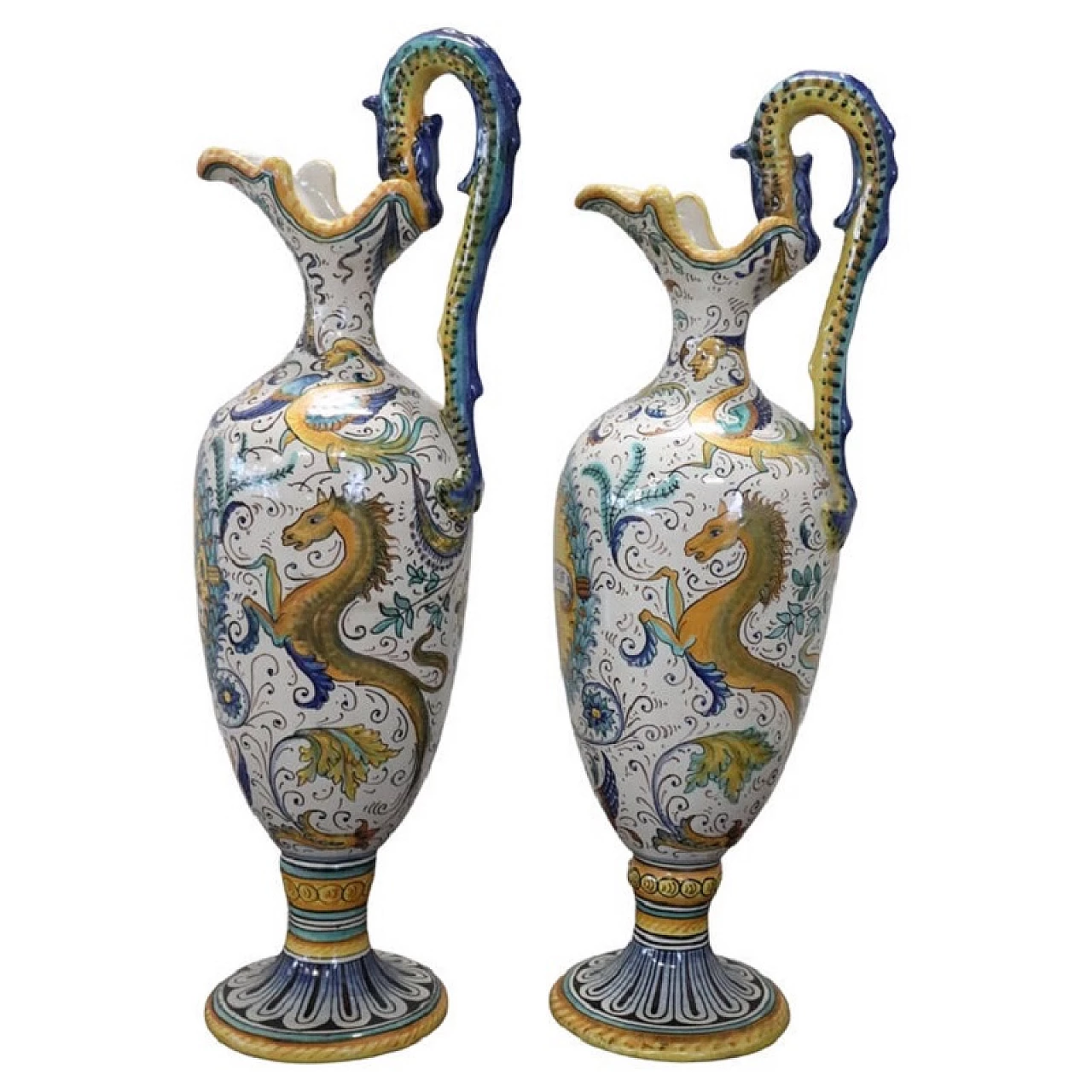 Pair of painted ceramic amphorae by Deruta, early 20th century 1