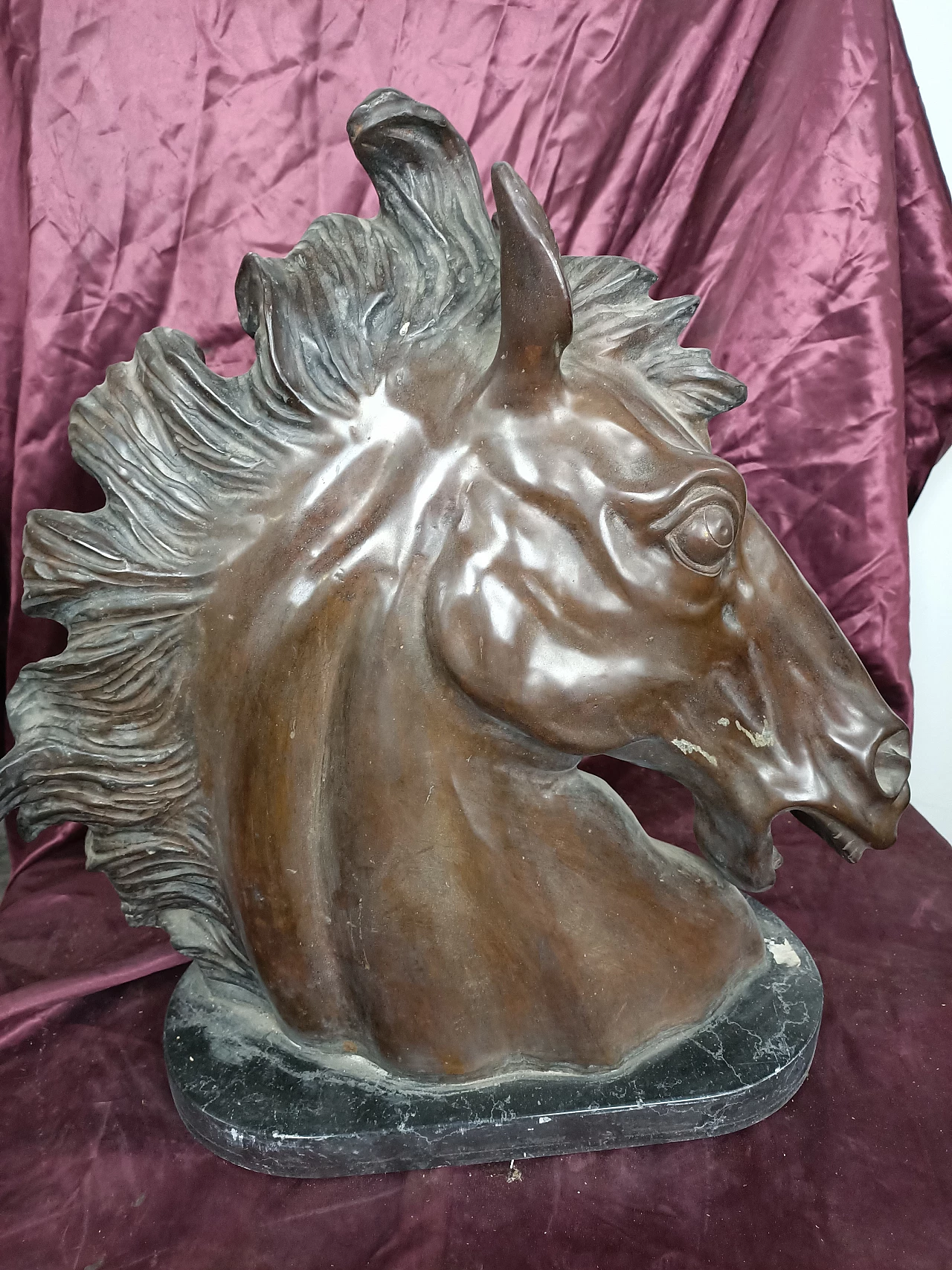 Bronze horse head with marble base, 1940s 6