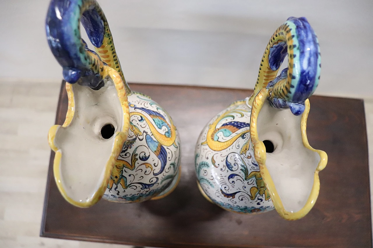 Pair of painted ceramic amphorae by Deruta, early 20th century 15