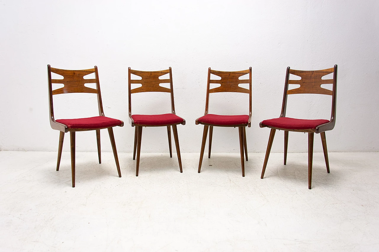 4 Walnut upholstered dining chairs, 1970s 2