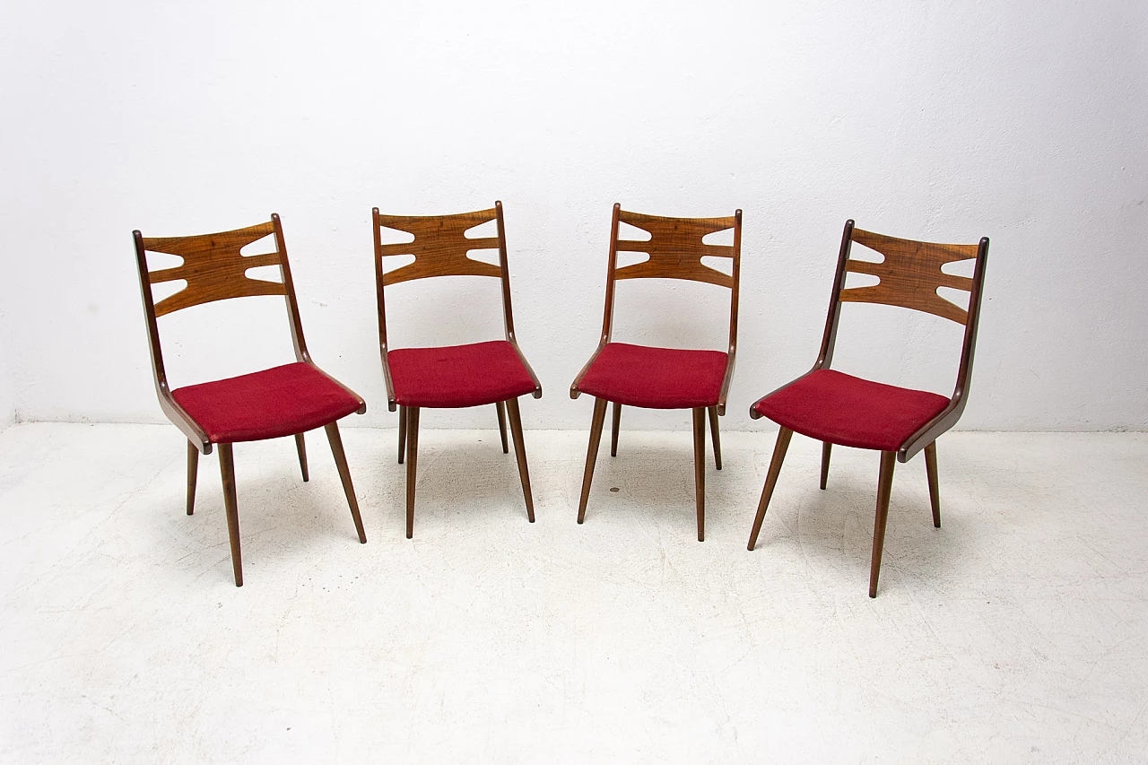 4 Walnut upholstered dining chairs, 1970s 3
