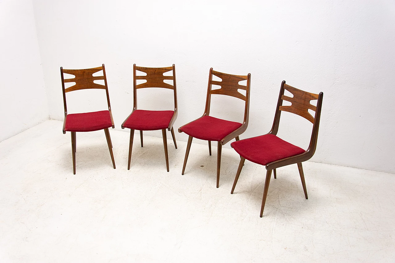 4 Walnut upholstered dining chairs, 1970s 4