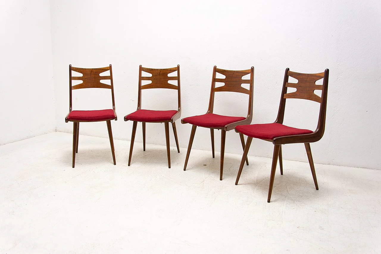 4 Walnut upholstered dining chairs, 1970s 5