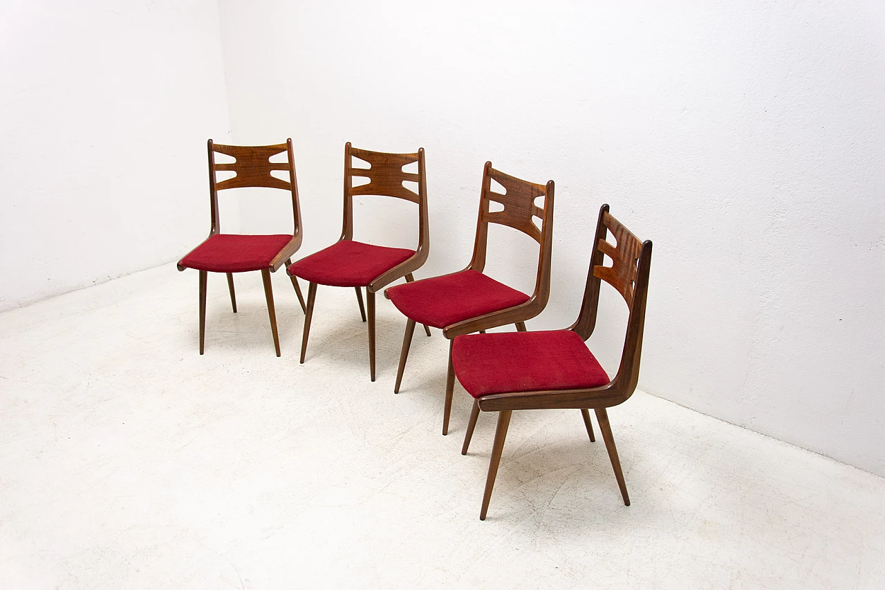 4 Walnut upholstered dining chairs, 1970s 6