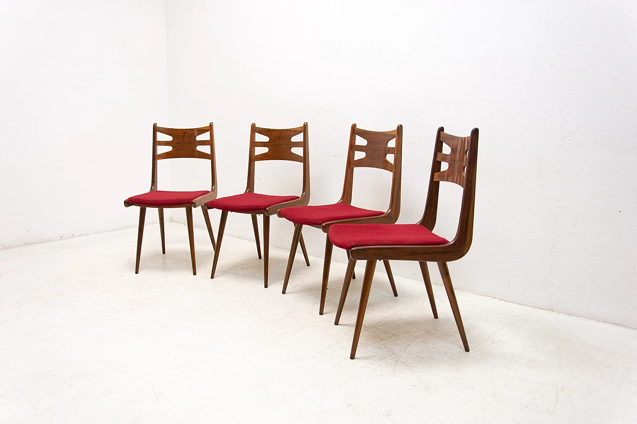 4 Walnut upholstered dining chairs, 1970s 7