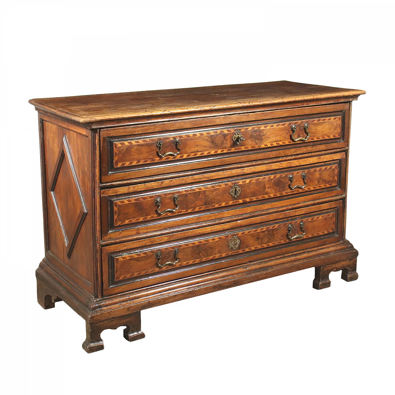 Cassettone in stile barocco con greche intarsiate, del '700 1