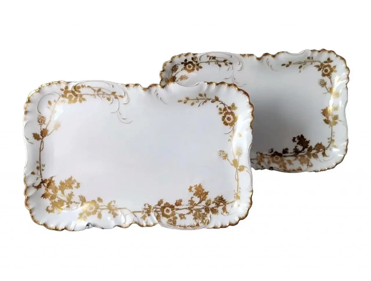 Pair of French white porcelain trays with gold decoration by Haviland, early 20th century 1