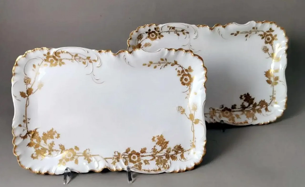 Pair of French white porcelain trays with gold decoration by Haviland, early 20th century 2