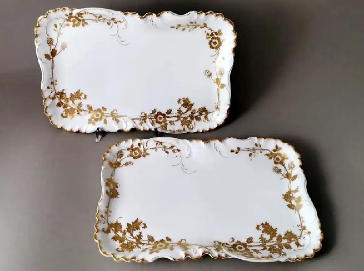 Pair of French white porcelain trays with gold decoration by Haviland, early 20th century 3