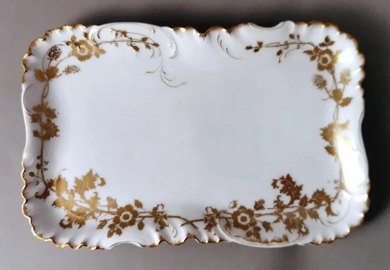 Pair of French white porcelain trays with gold decoration by Haviland, early 20th century 5