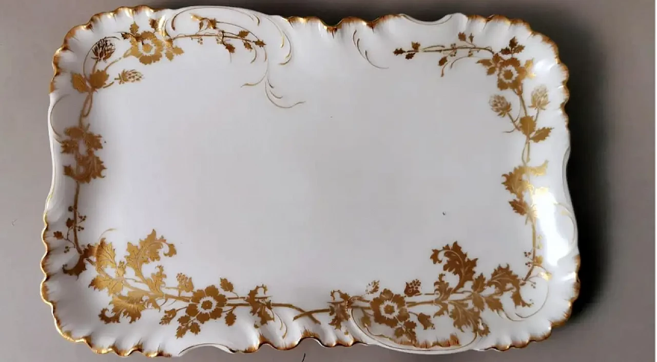 Pair of French white porcelain trays with gold decoration by Haviland, early 20th century 6