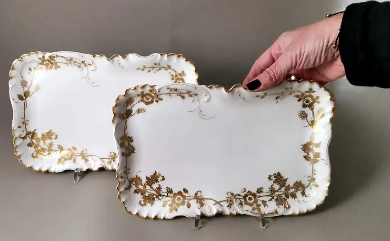Pair of French white porcelain trays with gold decoration by Haviland, early 20th century 15