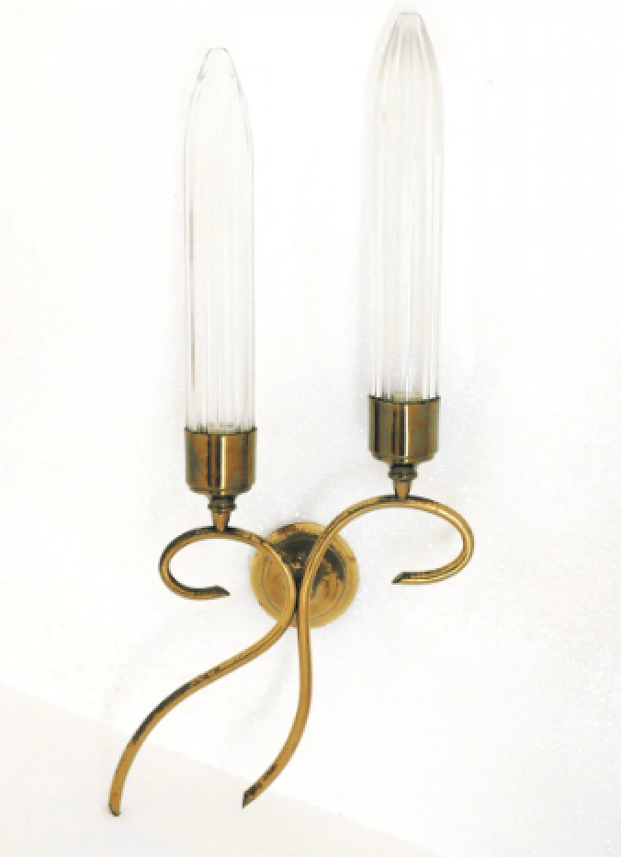 3 Two-light brass and glass wall lights by Seguso, 1950s 5