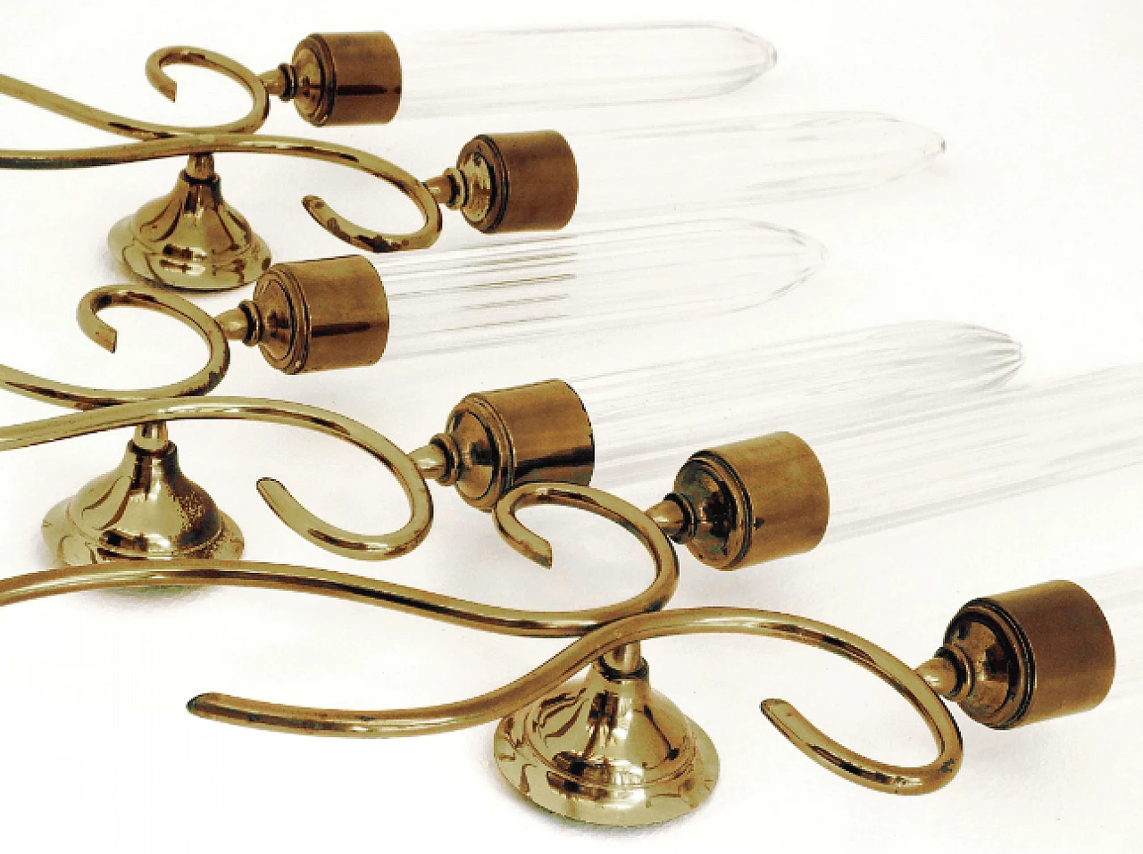 3 Two-light brass and glass wall lights by Seguso, 1950s 10