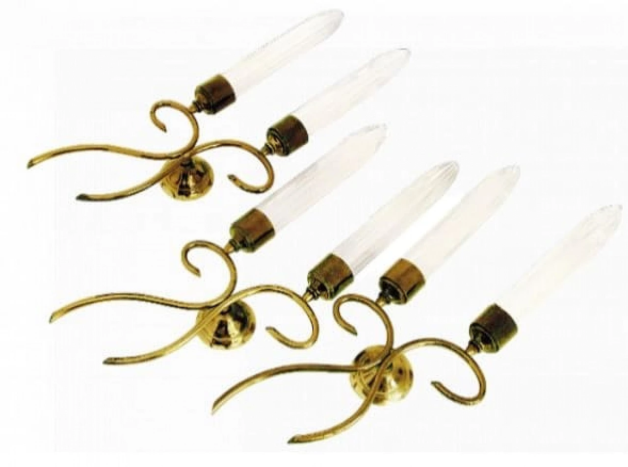 3 Two-light brass and glass wall lights by Seguso, 1950s 11